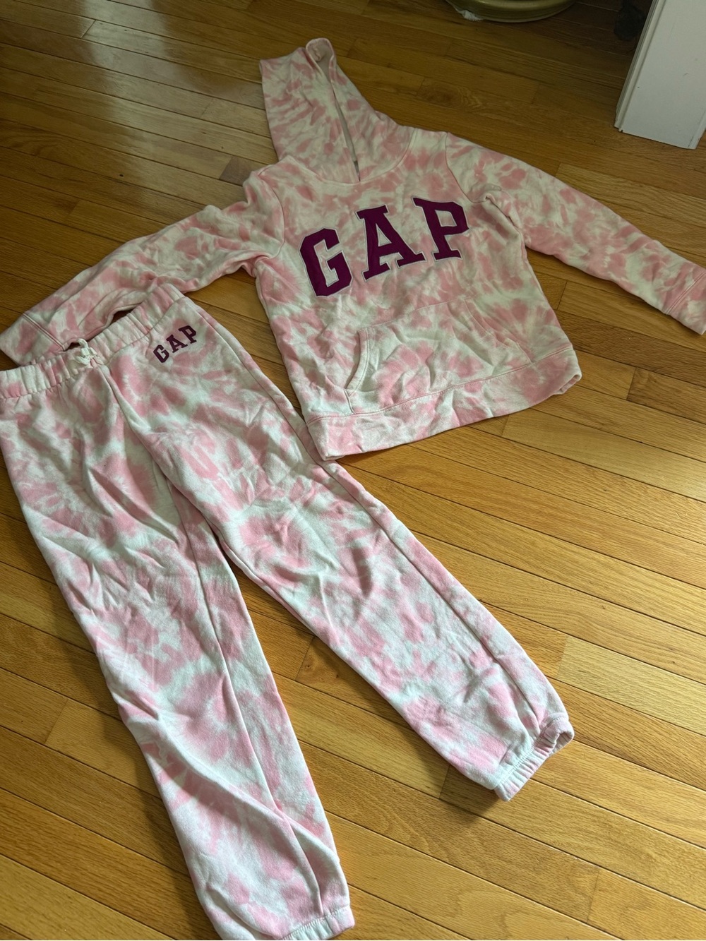 GAP Pink Tie-Dye Hooded Pajama Set with Purple Logo